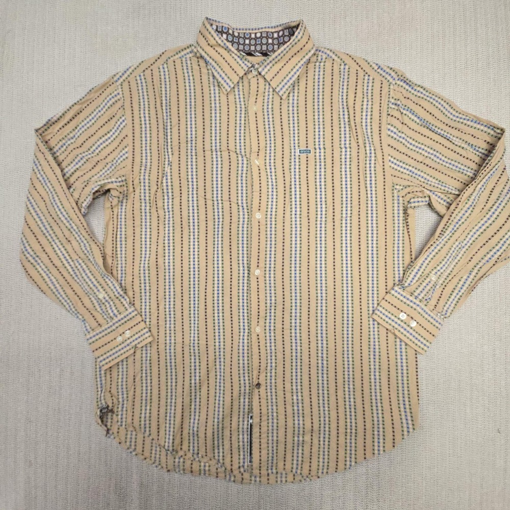 Enyce Shirt Men 2XL Beige Striped Long Sleeve Button Up Casual Cotton Streetwear